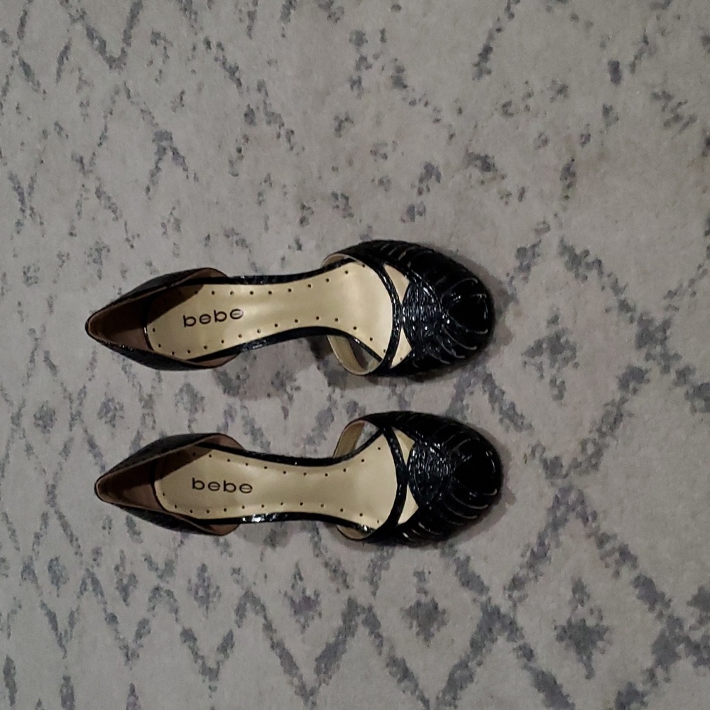 BeBe Black leather snake print heels